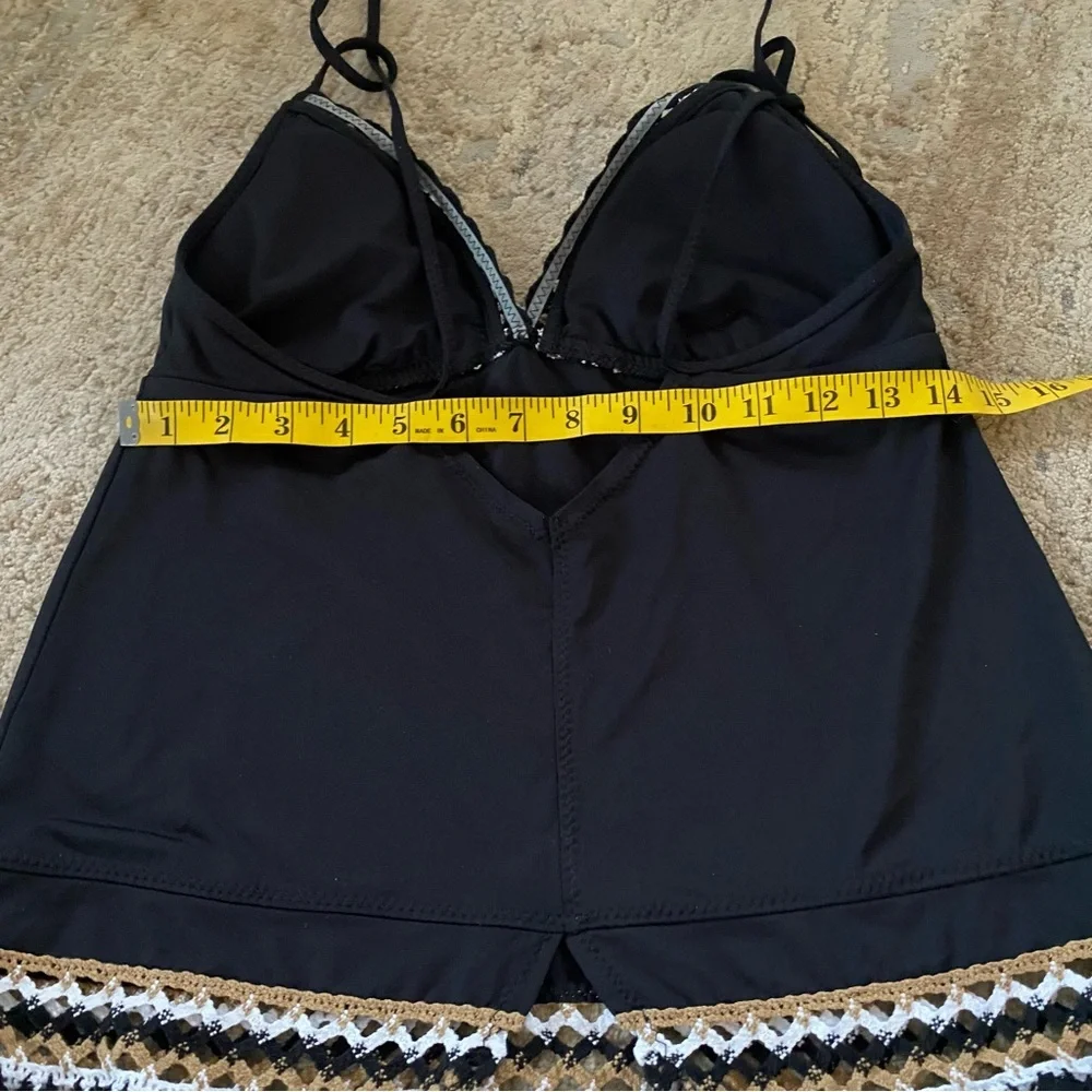 Becca Fiesta Bikini Set Matching 3 Piece Crochet Black Triangle Wireless Bra: L
